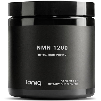 Toniiq NMN Supplement twelve hundred milligram sixty capsules front view black bottle
