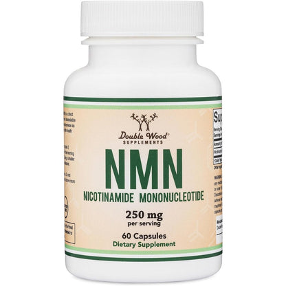 Double Wood Supplements NMN 250mg bottle front view showing authentic imported labeling