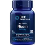 Life Extension No Flush Niacin 640mg 100 capsules front bottle view for heart health support