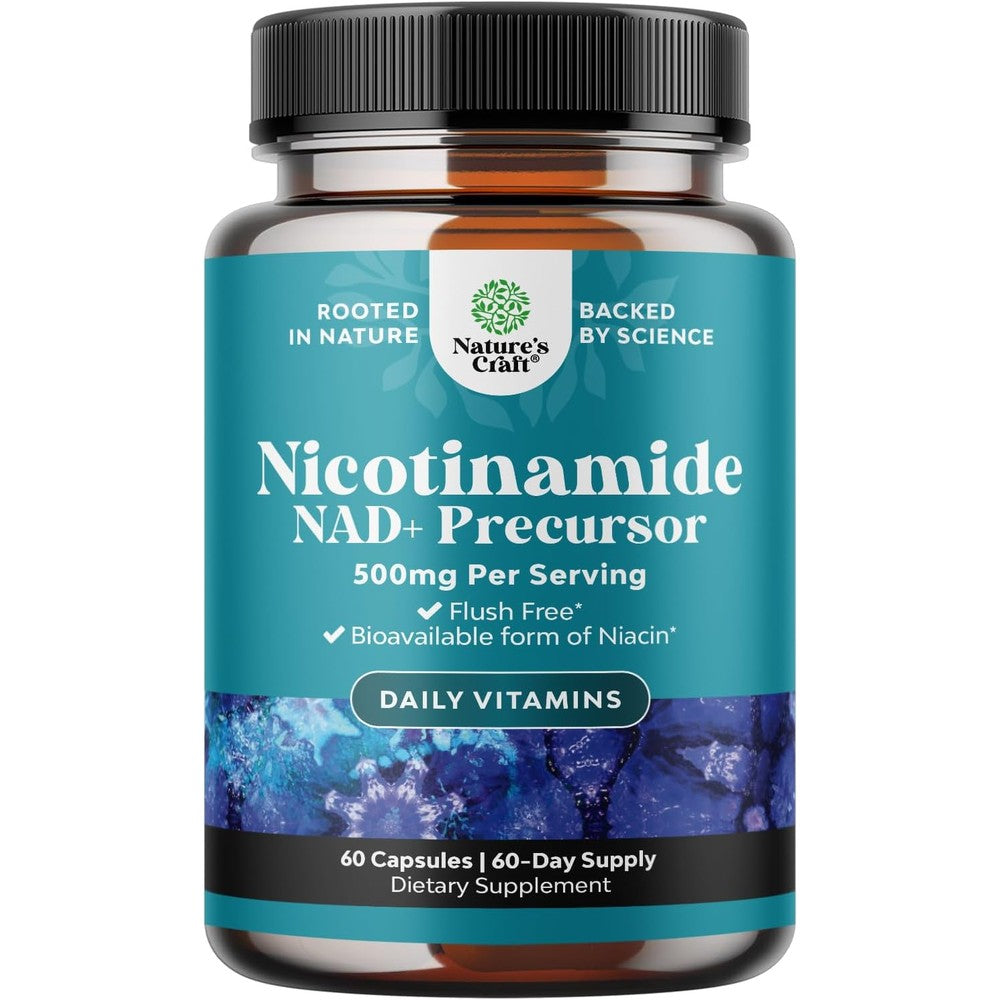 Nature's Craft Niacinamide 500mg 60 Capsules front view bottle for premium skin health supplement