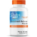 Doctor's Best Niacin 500 mg Extended Release 120 Tablets front view bottle for heart health support.
