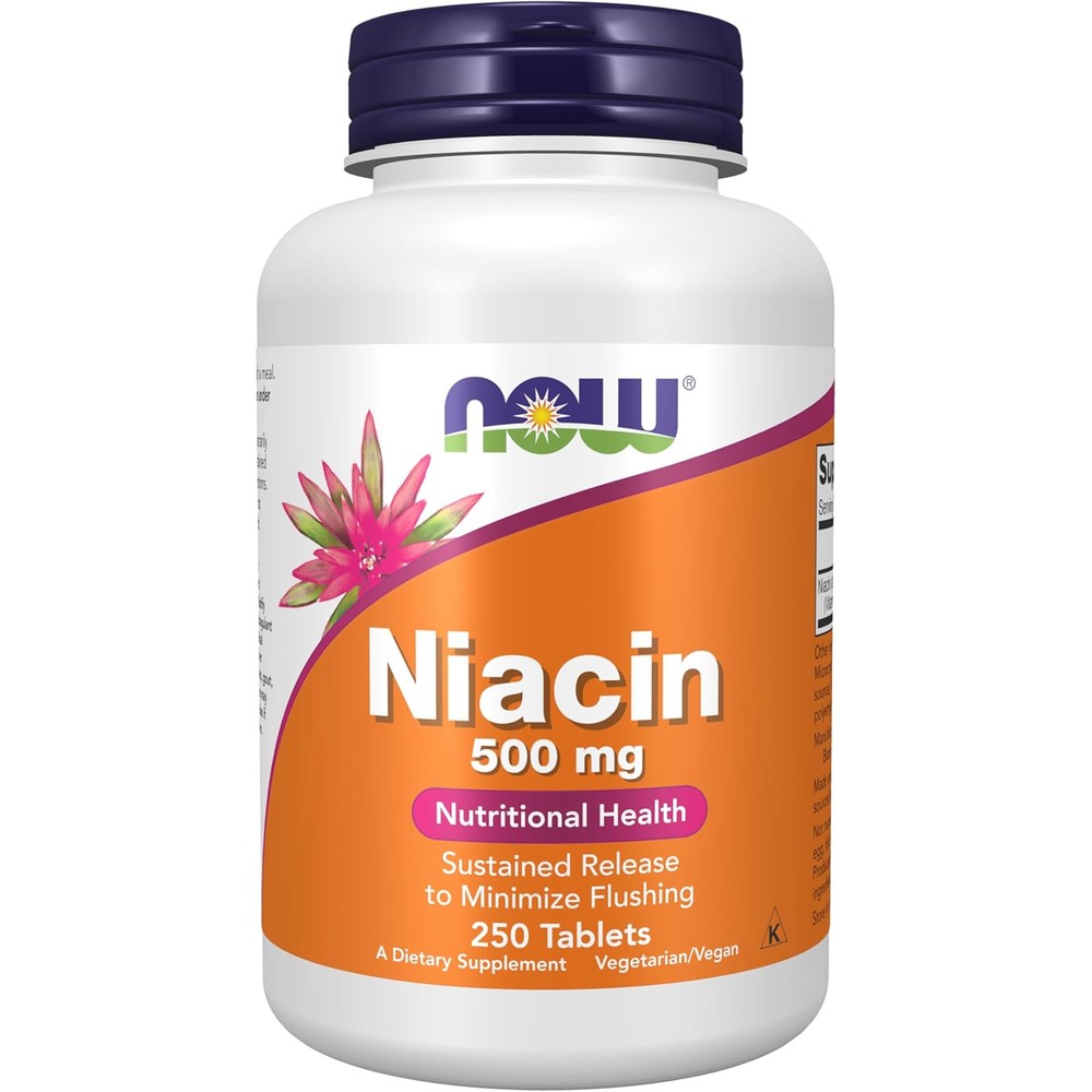 NOW Foods Niacin 500mg Sustained Release 250 Tablets front bottle view