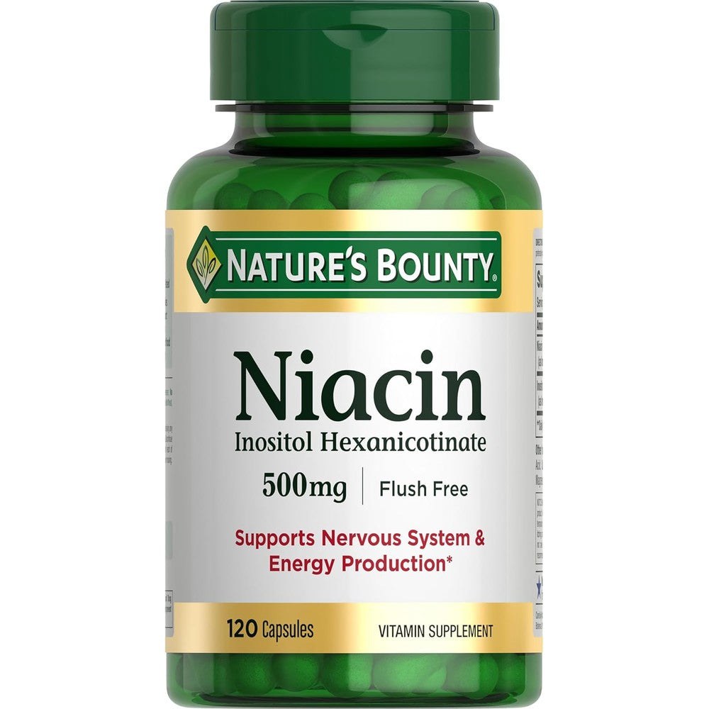 Nature's Bounty Niacin 500 Milligrams front view bottle for cellular energy support.