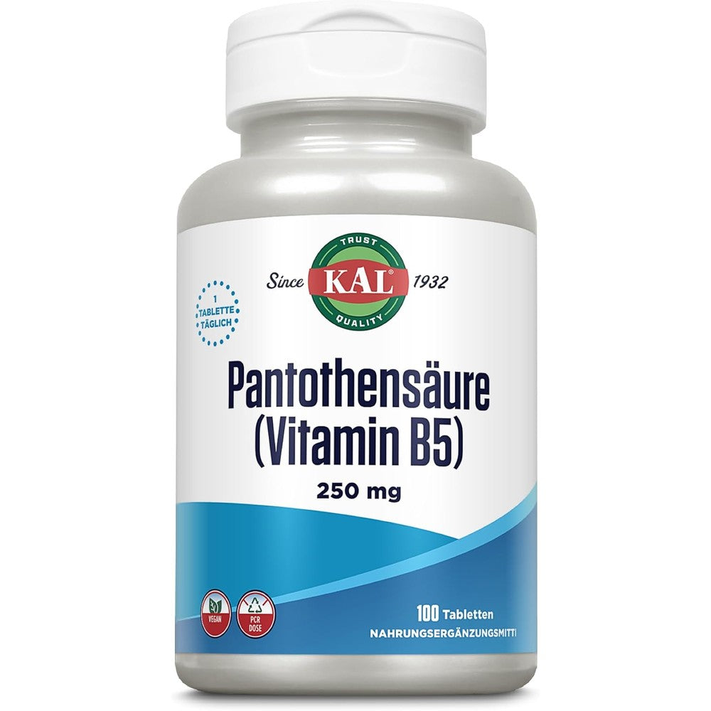 Kal Pantothenic Acid Vitamin B5 250mg bottle front view