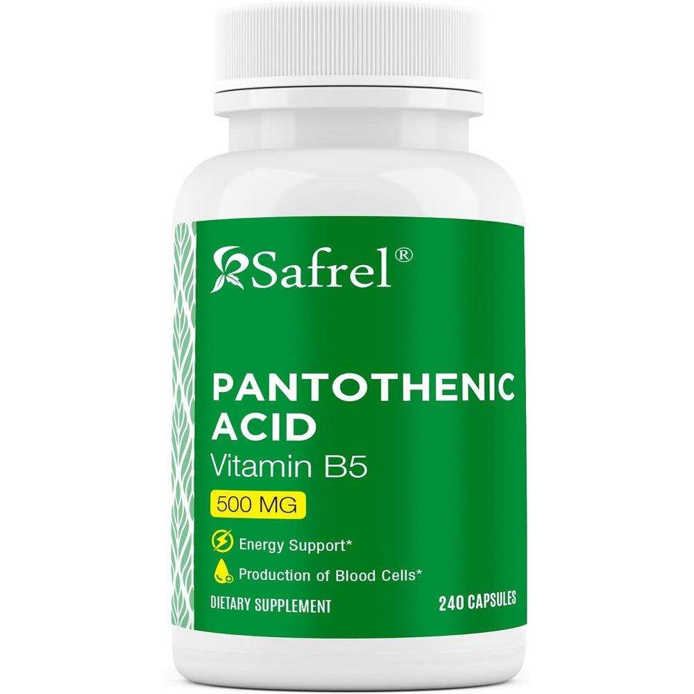 Safrel Pantothenic Acid Vitamin B5 500mg 240 capsules front view