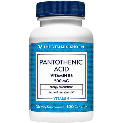 The Vitamin Shoppe Pantothenic Acid 500mg bottle front view