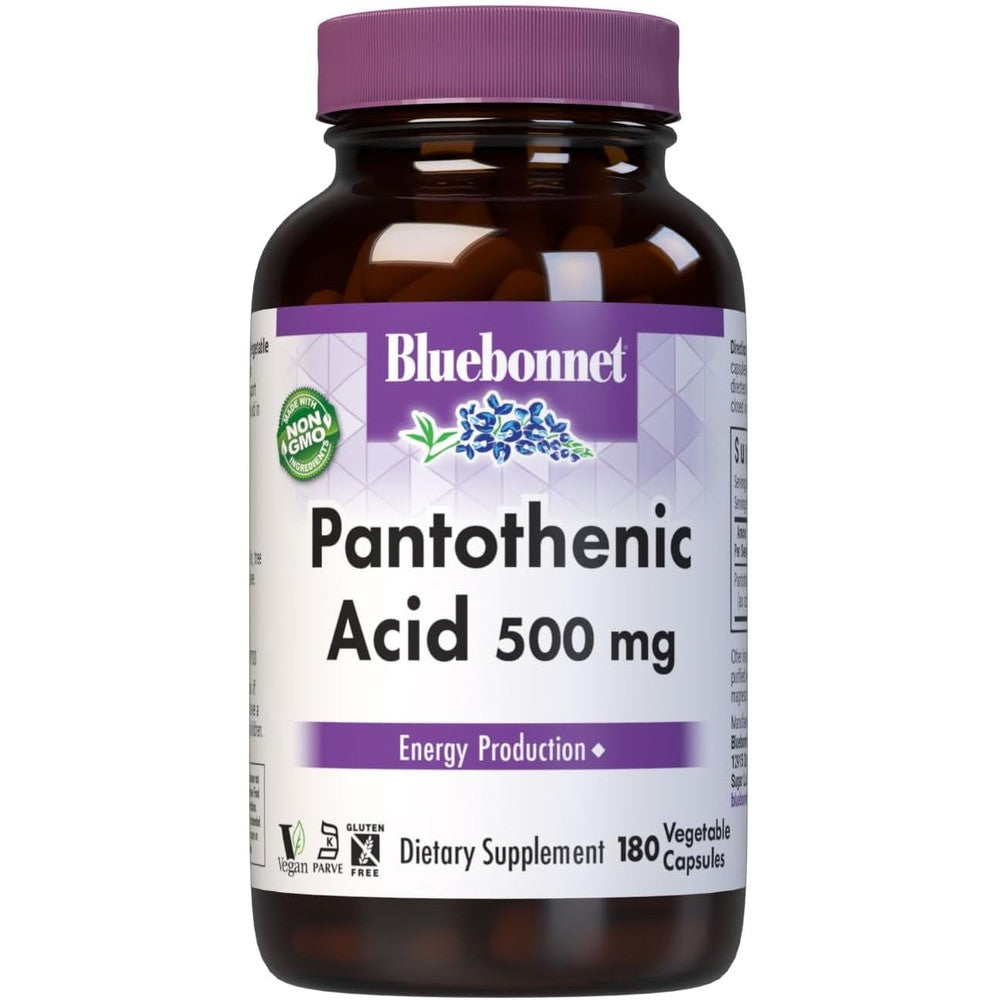 Bluebonnet Pantothenic Acid 500mg 180 Vegetable Capsules front view