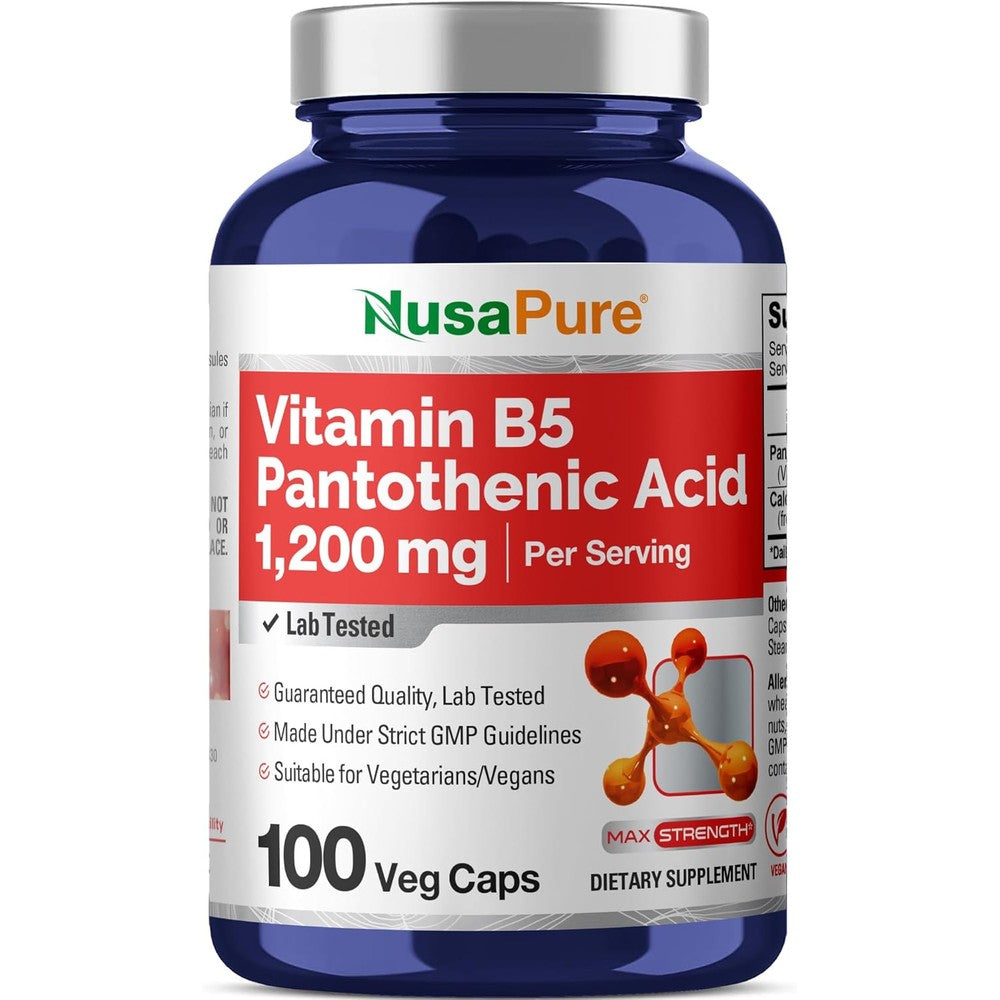 NusaPure Vitamin B5 Pantothenic Acid 1200mg front bottle view
