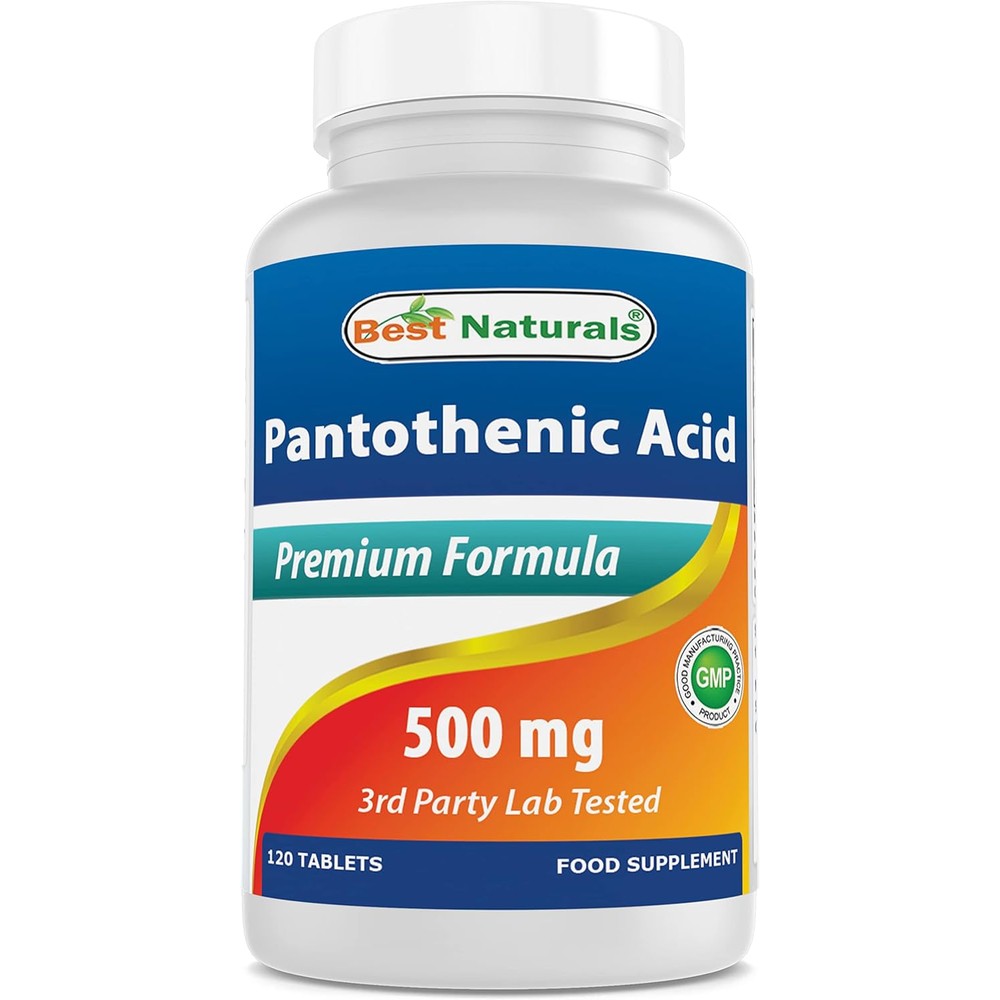 Best Naturals Pantothenic Acid 500mg Vitamin B5 120 Tablets front view