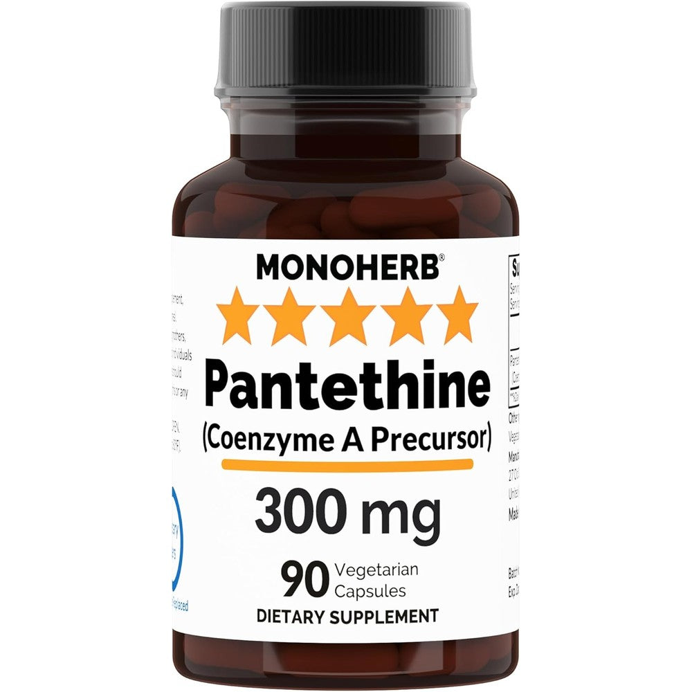 Monoherb Pantethine 300mg 90 Vegetarian Capsules front view bottle