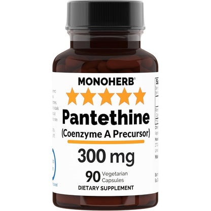 Monoherb Pantethine 300mg 90 Vegetarian Capsules front view bottle