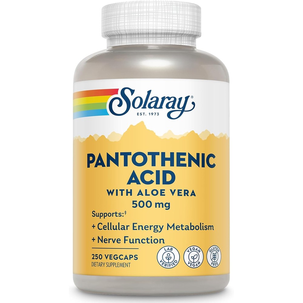 Solaray Pantothenic Acid 500mg 250 Vegan Capsules Front View