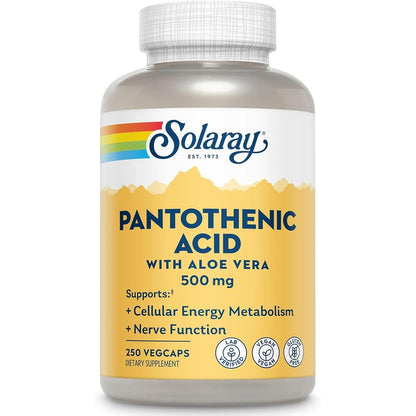 Solaray Pantothenic Acid 500mg 250 Vegan Capsules Front View