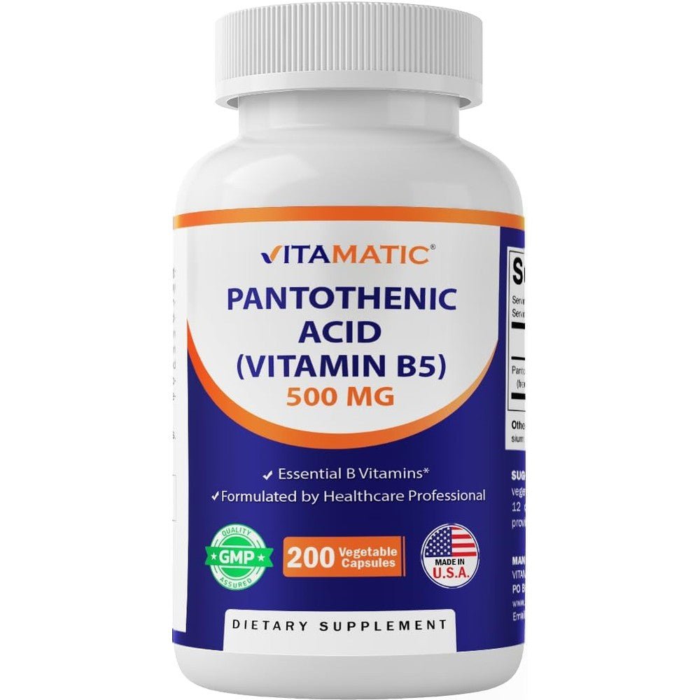 Vitamatic Pantothenic Acid 500mg 200 Capsules bottle front view