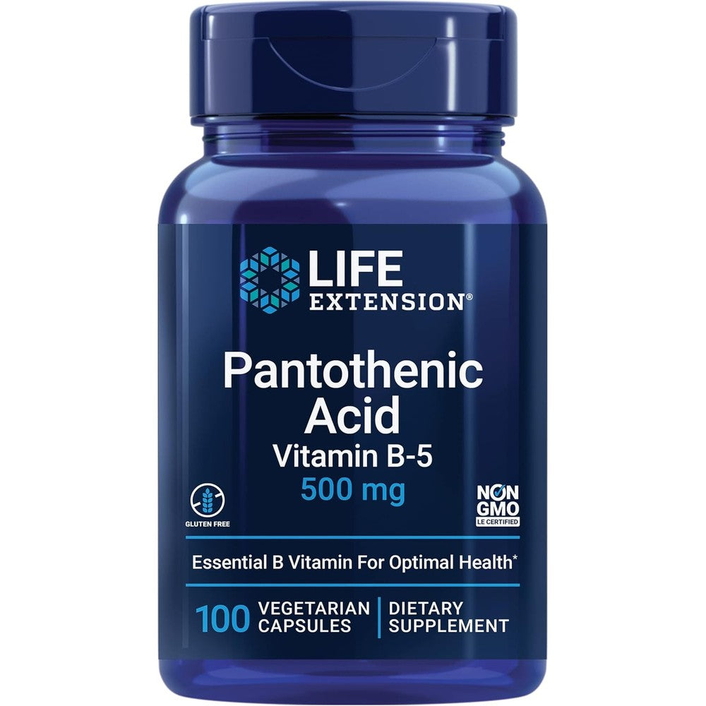 Life Extension Pantothenic Acid 500mg front bottle view