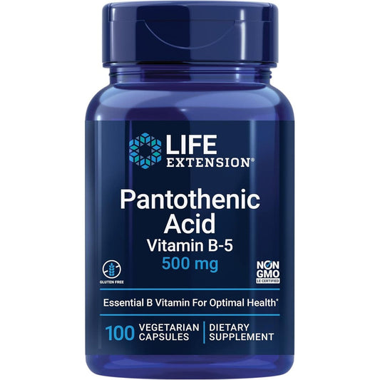 Life Extension Pantothenic Acid 500mg front bottle view