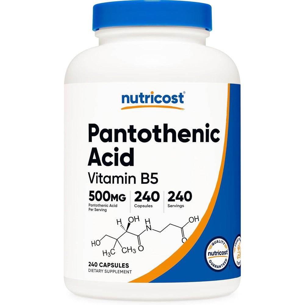 Nutricost Pantothenic Acid Vitamin B5 500mg bottle front view