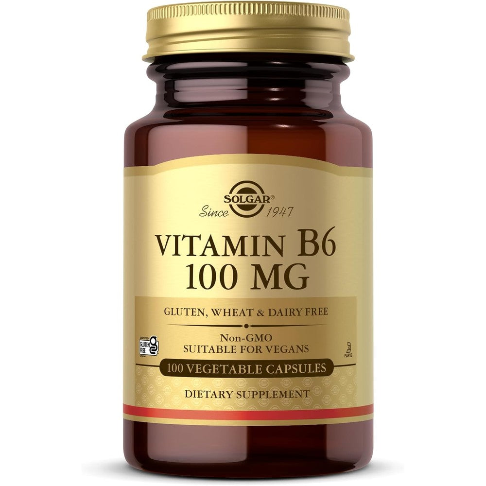 Solgar Vitamin B6 100mg front view bottle for premium heart health supplements