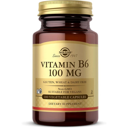 Solgar Vitamin B6 100mg front view bottle for premium heart health supplements