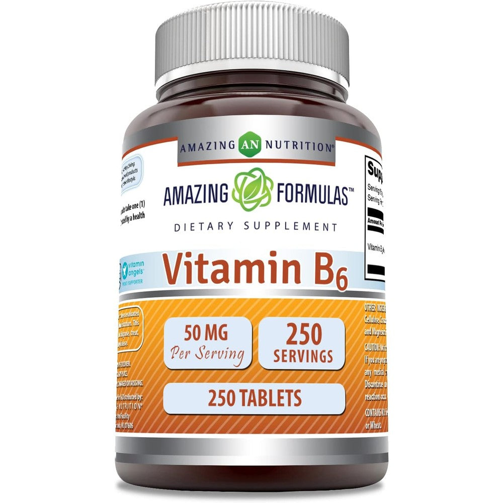 Amazing Nutrition Vitamin B6 Pyridoxine 50mg supplement bottle front view