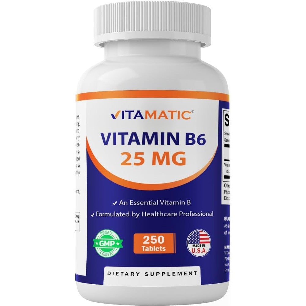 Vitamatic Vitamin B6 25mg 250 Tablets front view bottle