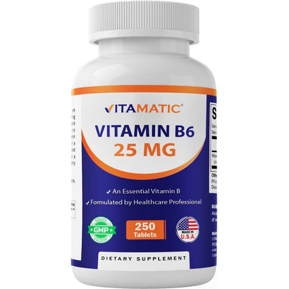 Vitamatic Vitamin B6 25mg 250 Tablets front view bottle