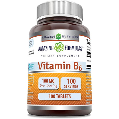 Amazing Nutrition Vitamin B6 Pyridoxine 100mg front view