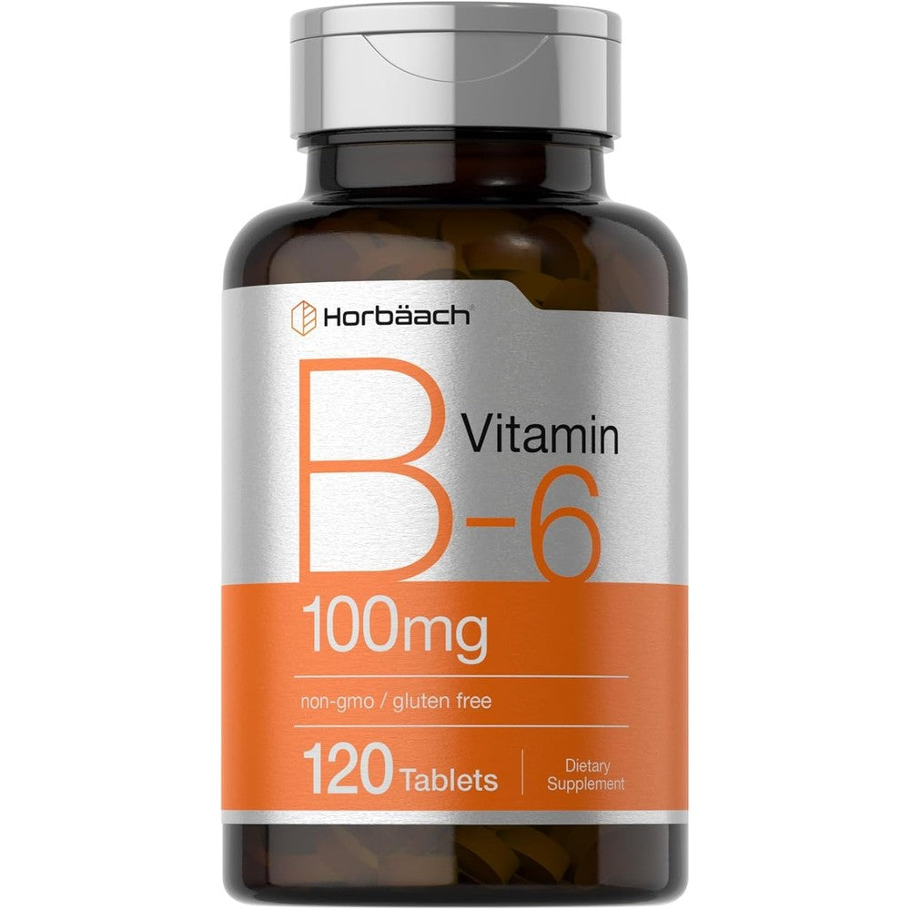 Horbaach Vitamin B6 100mg tablets bottle front view