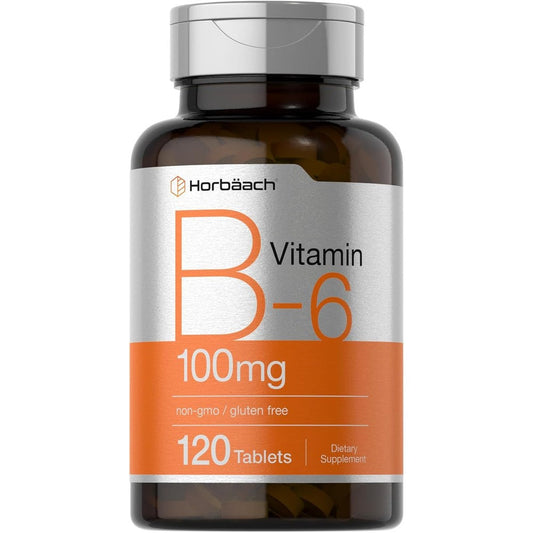 Horbaach Vitamin B6 100mg tablets bottle front view