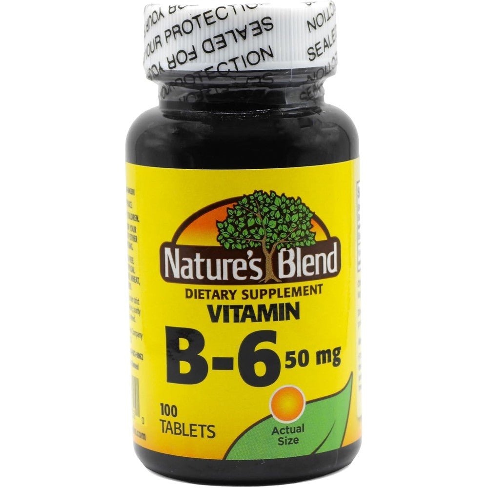 Nature's Blend Vitamin B6 50mg supplement front bottle view for daily cellular energy support