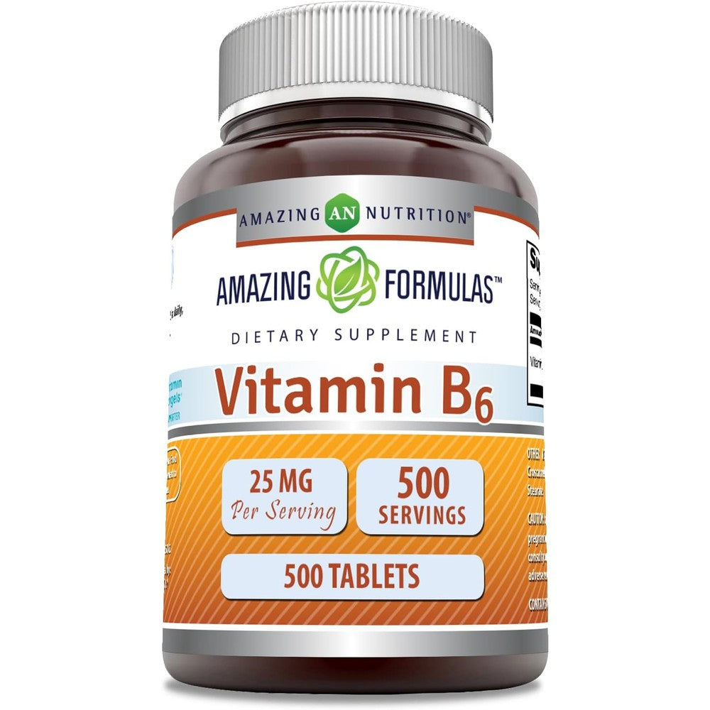 Amazing Nutrition Vitamin B6 25mg supplement bottle front view