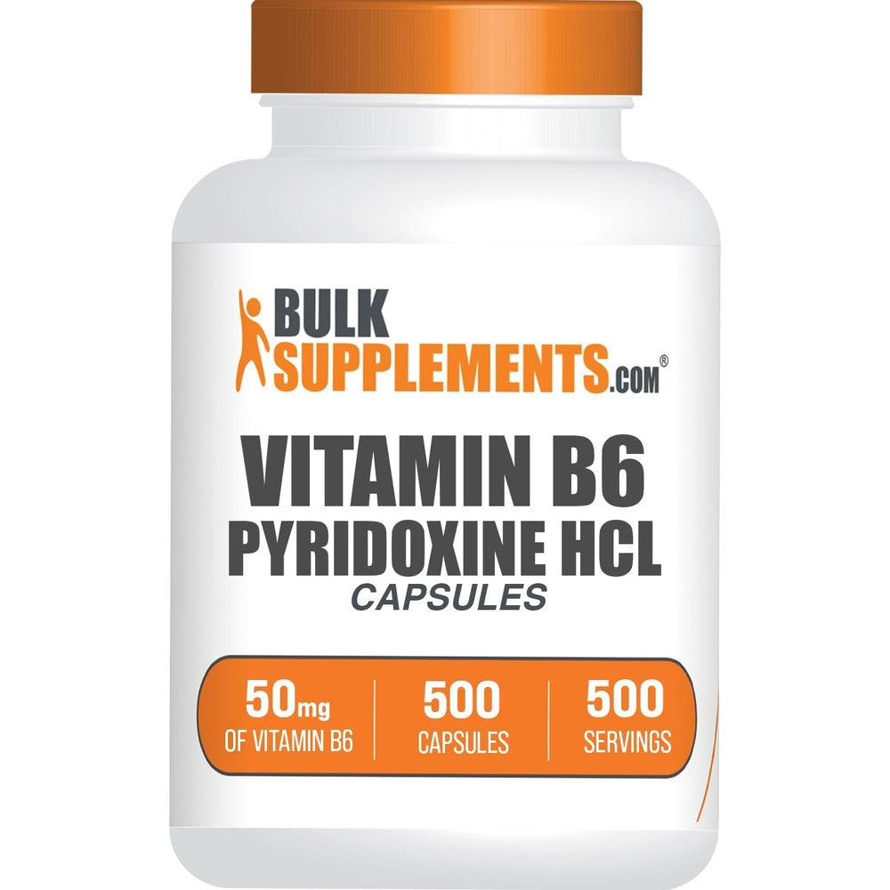 BulkSupplements Vitamin B6 Pyridoxine HCl Capsules 500 count bottle front view