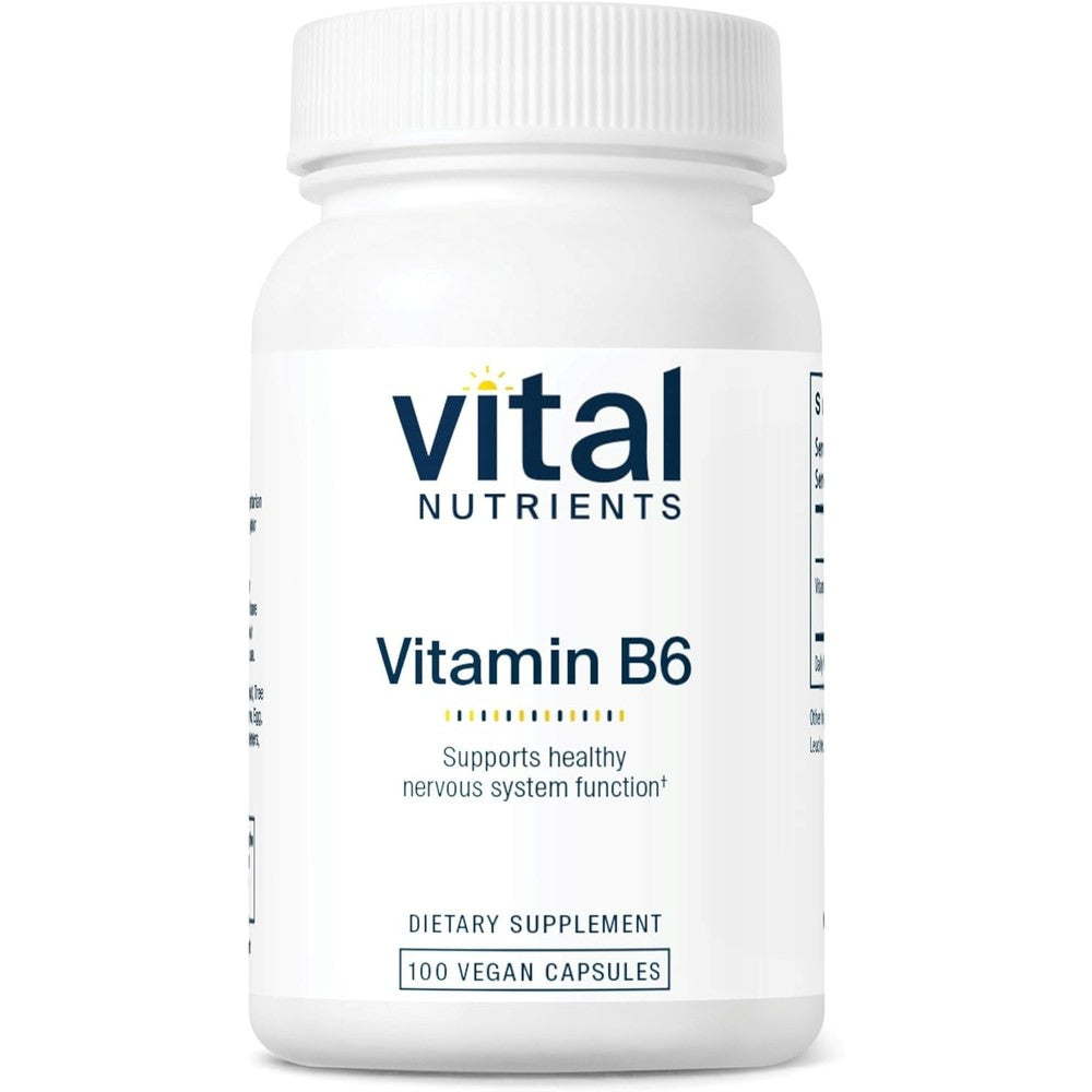 Vital Nutrients Vitamin B6 100 Milligrams bottle front view for nervous system support.
