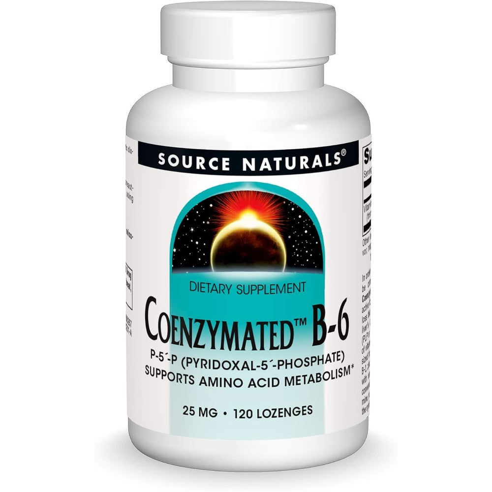 Source Naturals Coenzymated B6 120 Lozenges bottle front view active P5P metabolic supplement