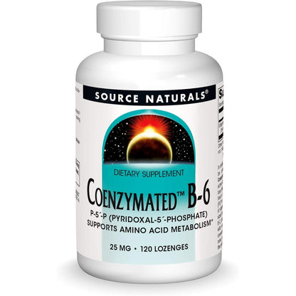 Source Naturals Coenzymated B6 120 Lozenges bottle front view active P5P metabolic supplement