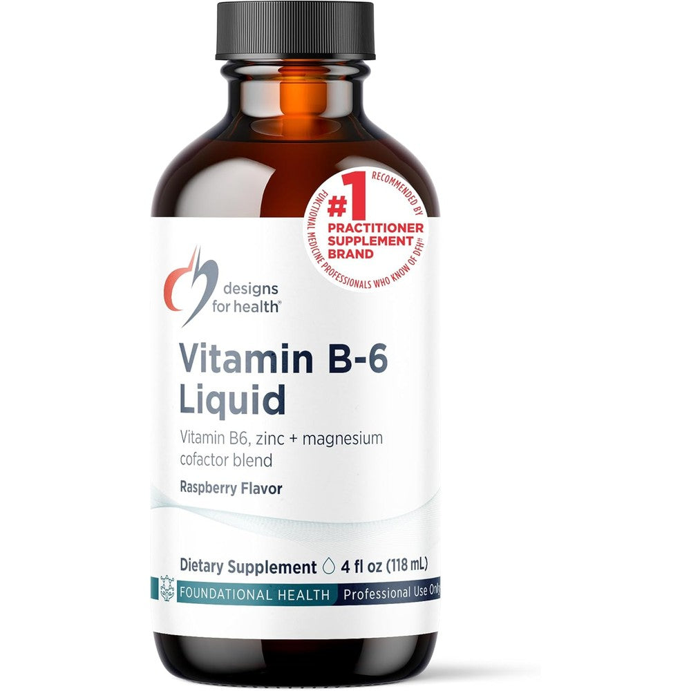 Designs for Health Vitamin B6 Liquid four fluid ounce bottle front view for metabolic support