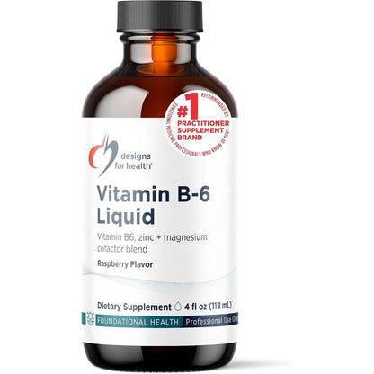 Designs for Health Vitamin B6 Liquid four fluid ounce bottle front view for metabolic support