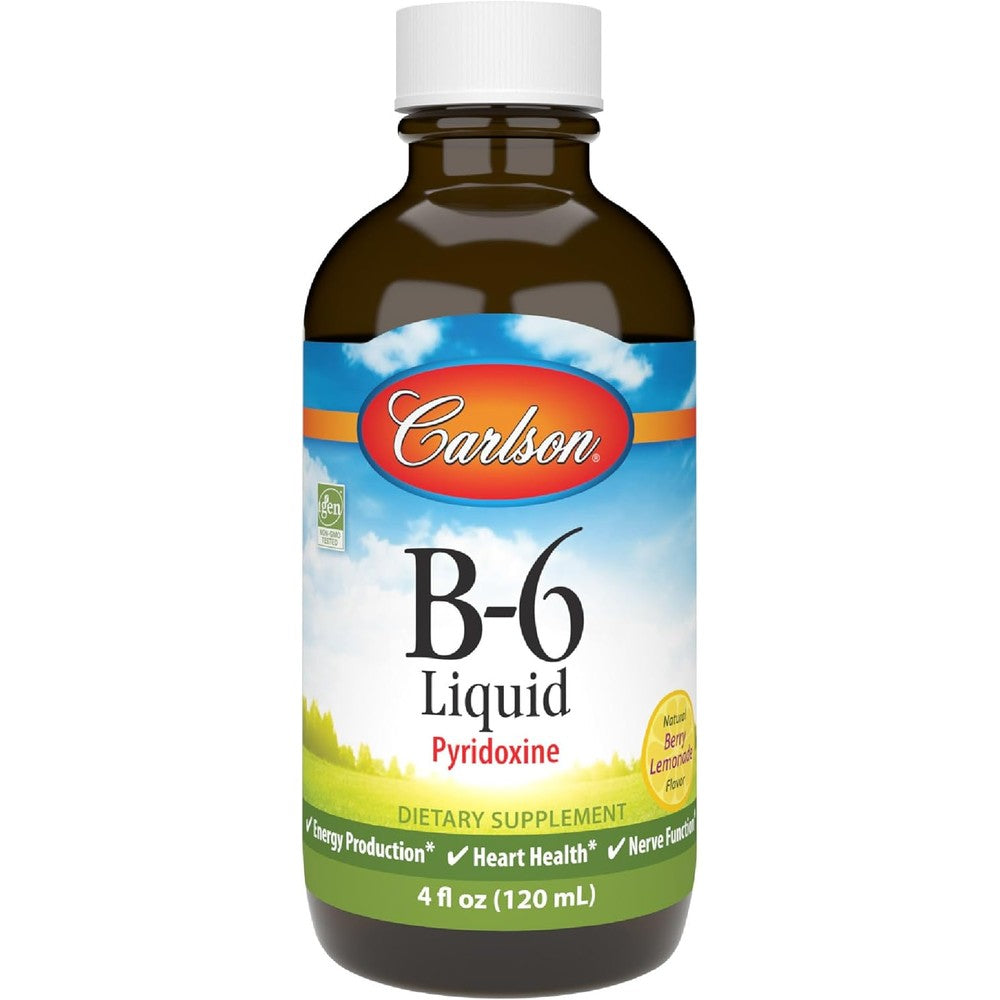 Carlson Labs Vitamin B6 Liquid front view bottle for energy support