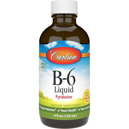 Carlson Labs Vitamin B6 Liquid front view bottle for energy support