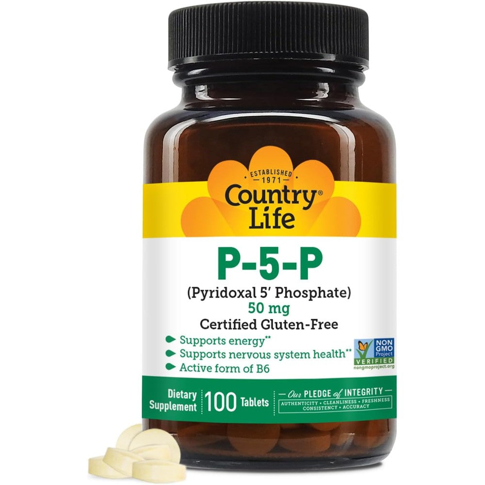 Country Life P5P Vitamin B6 100 tablets front bottle view for energy metabolism
