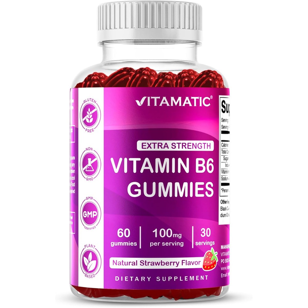 Vitamatic Vitamin B6 100mg Berry Gummies front bottle view