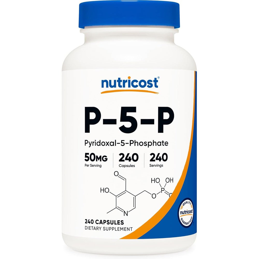 Nutricost P5P Vitamin B6 50mg front bottle view for energy metabolism