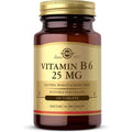Solgar Vitamin B6 25 Milligrams 100 Tablets front view bottle for energy metabolism.