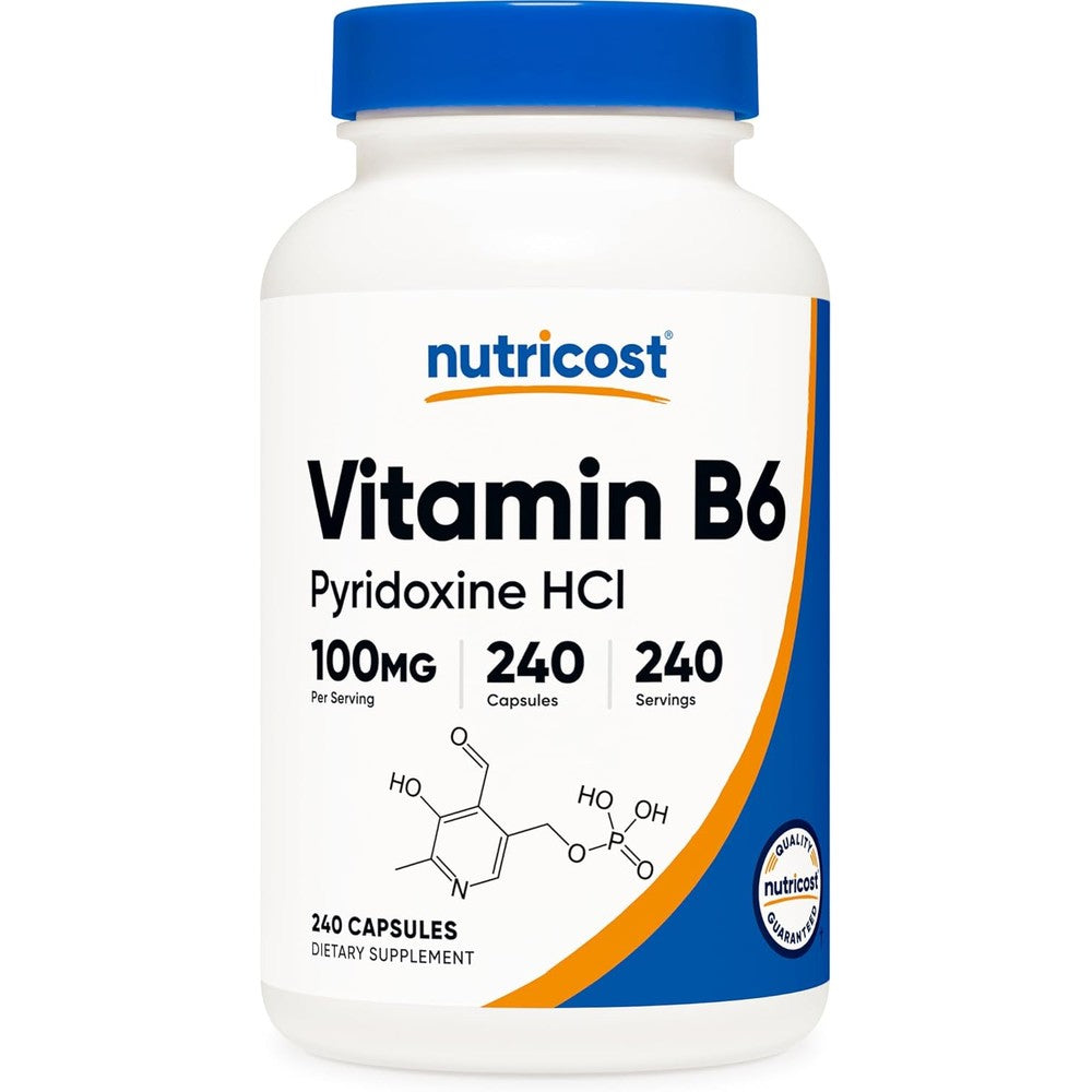 Nutricost Vitamin B6 Pyridoxine Hydrochloride 100mg bottle front view