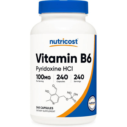 Nutricost Vitamin B6 Pyridoxine Hydrochloride 100mg bottle front view
