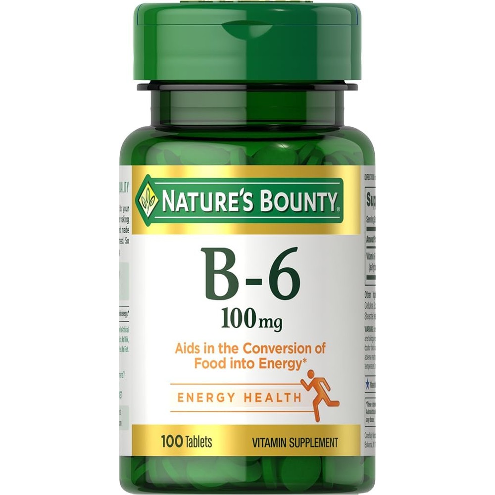 Nature's Bounty Vitamin B6 100 milligrams tablets bottle front view supplement