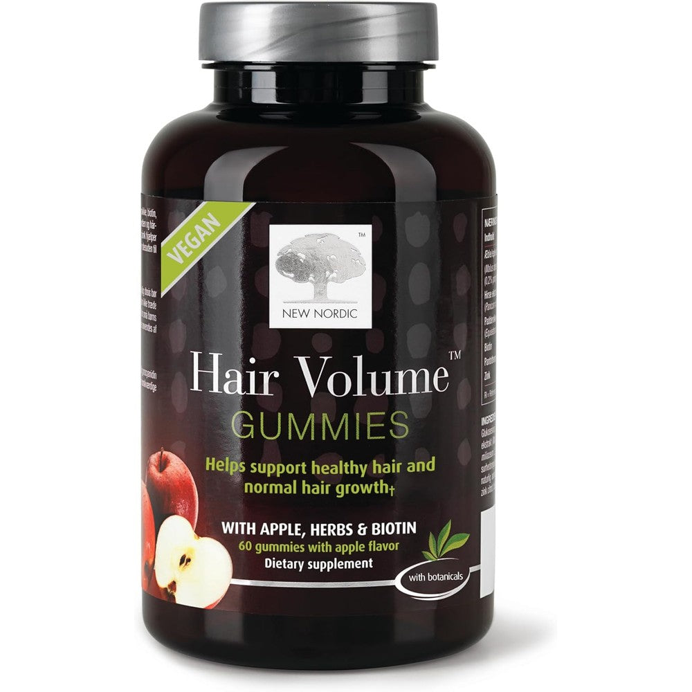 New Nordic Hair Volume 60 Gummies bottle front view for premium hair growth support