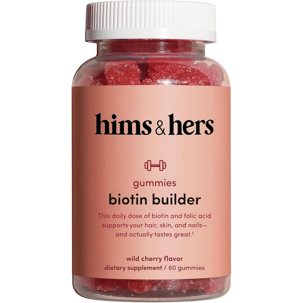 Hims And Hers Biotin Builder Multivitamin Gummies bottle front view for hair and nail growth