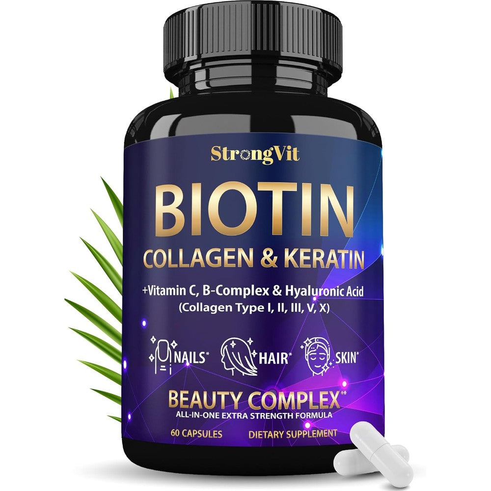 Vitboost Biotin Complex 120 capsules front bottle view for authentic hair growth vitamins