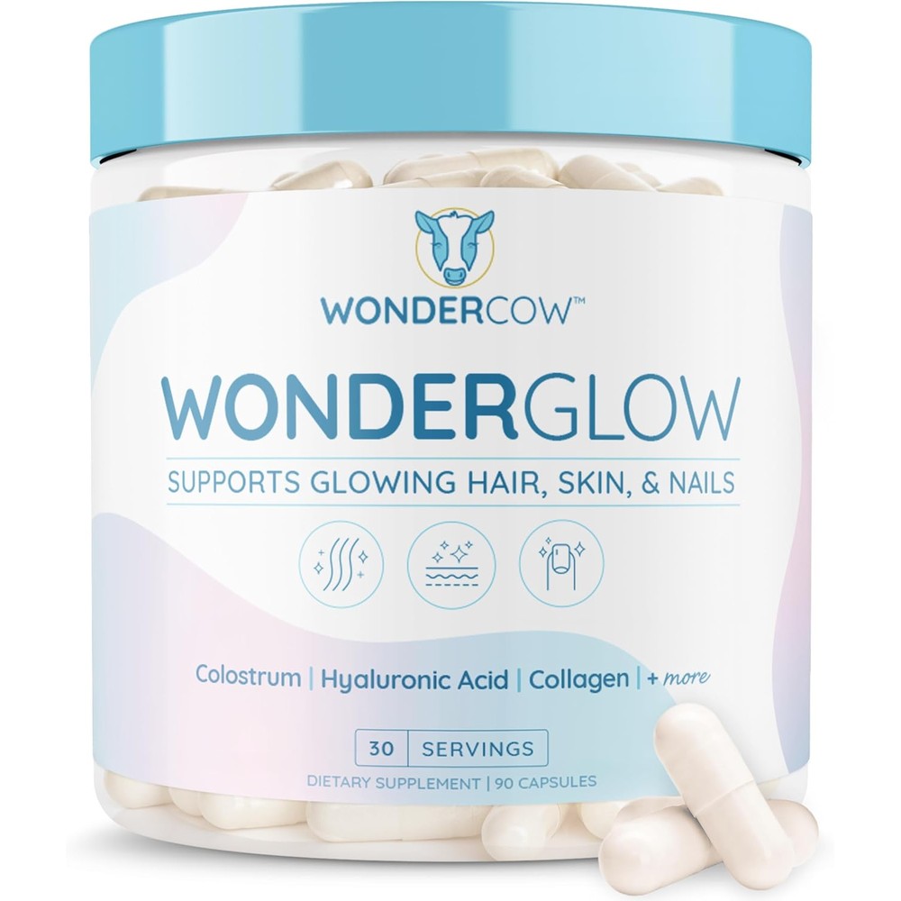 Wondercow WonderGlow hair skin and nails vitamins front view bottle